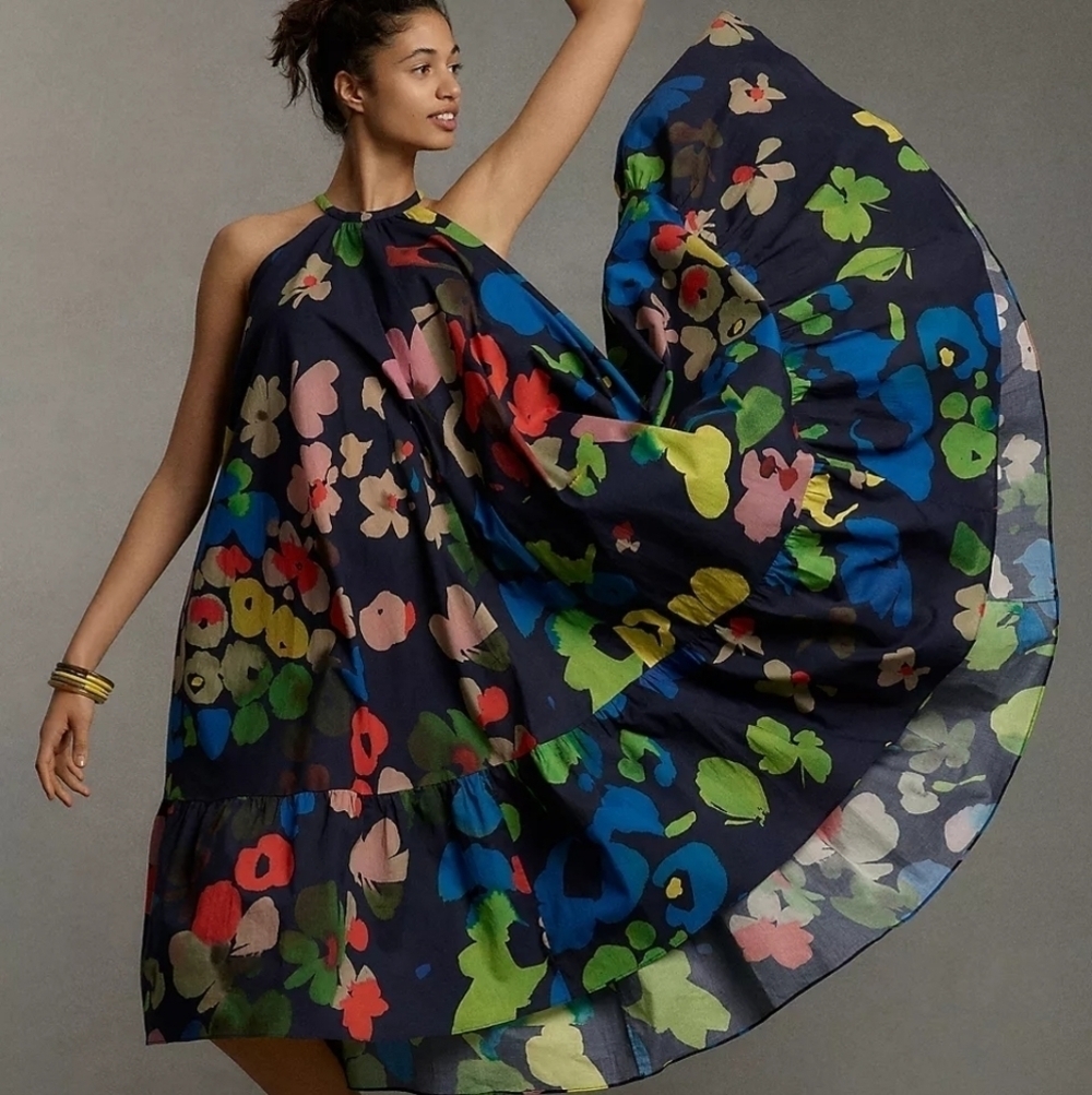 WHIT TWO Floral Halter Midi Dress size S NWT